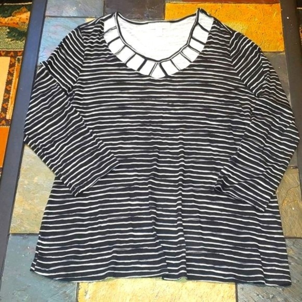 Dana Buchman Ladder Neckline Broken Stripes Blouse